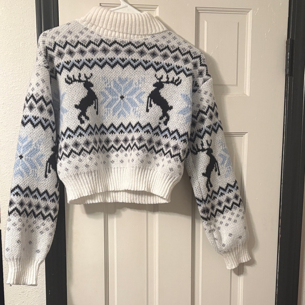 SHEIN Black and White Reindeer Turtleneck Sweater